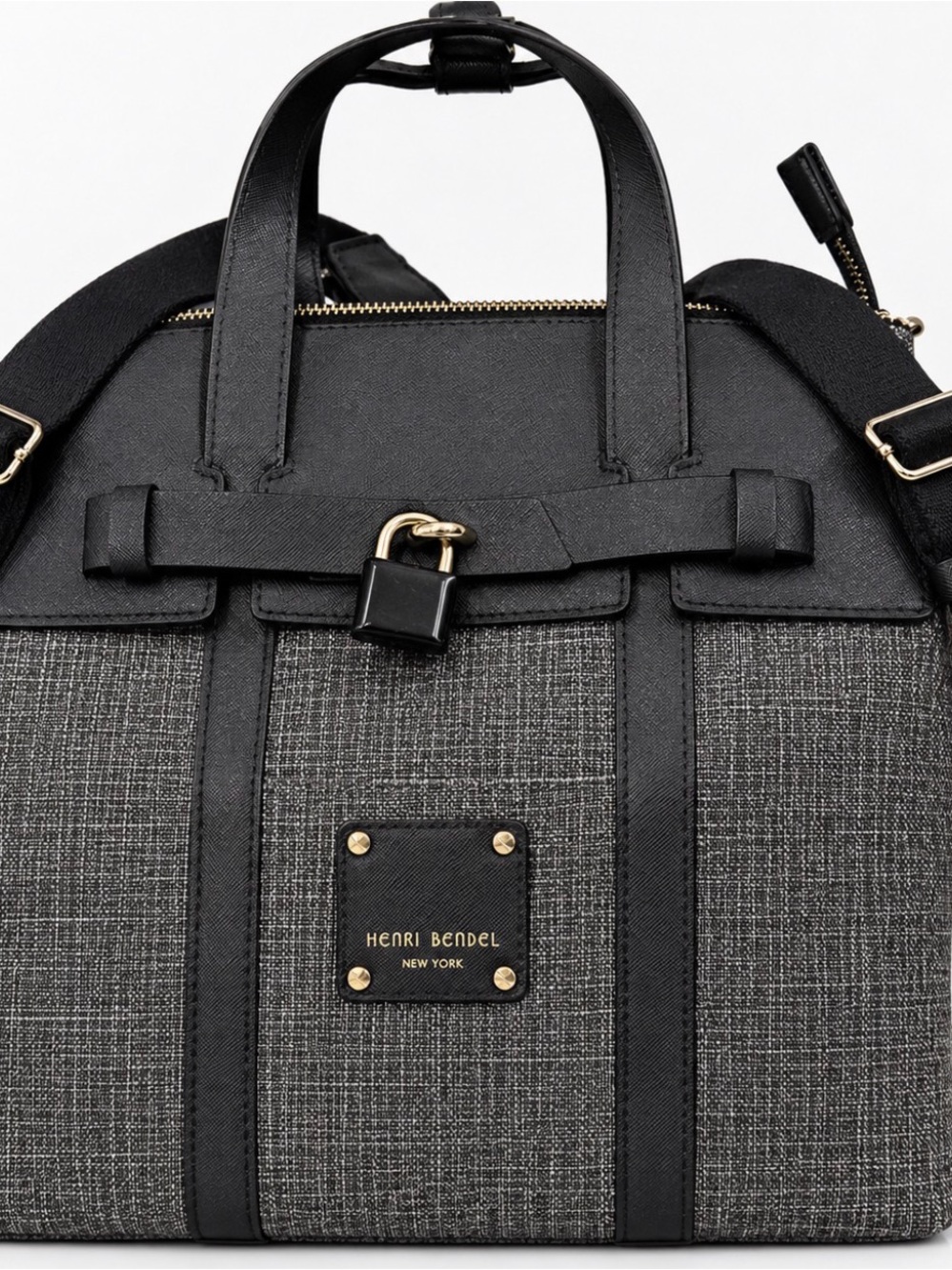 Henri Bendel Black and Gray Textured Jetsetter Mini with Gold Hardware